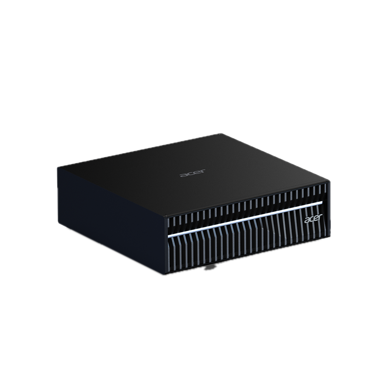 Acer Veriton GN100 — GB10 AI mini workstation with LED light bar, front three-quarter view