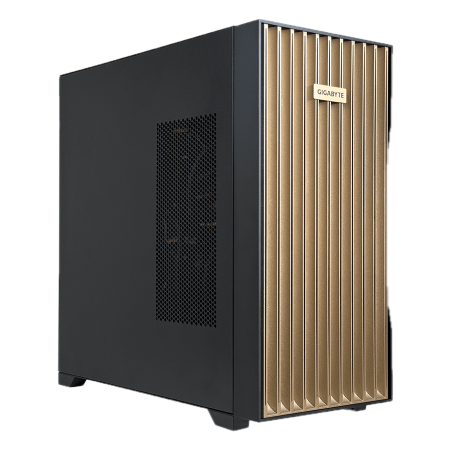 Gigabyte W775-V10-L01 — GB300 DGX Station tower with gold front fins