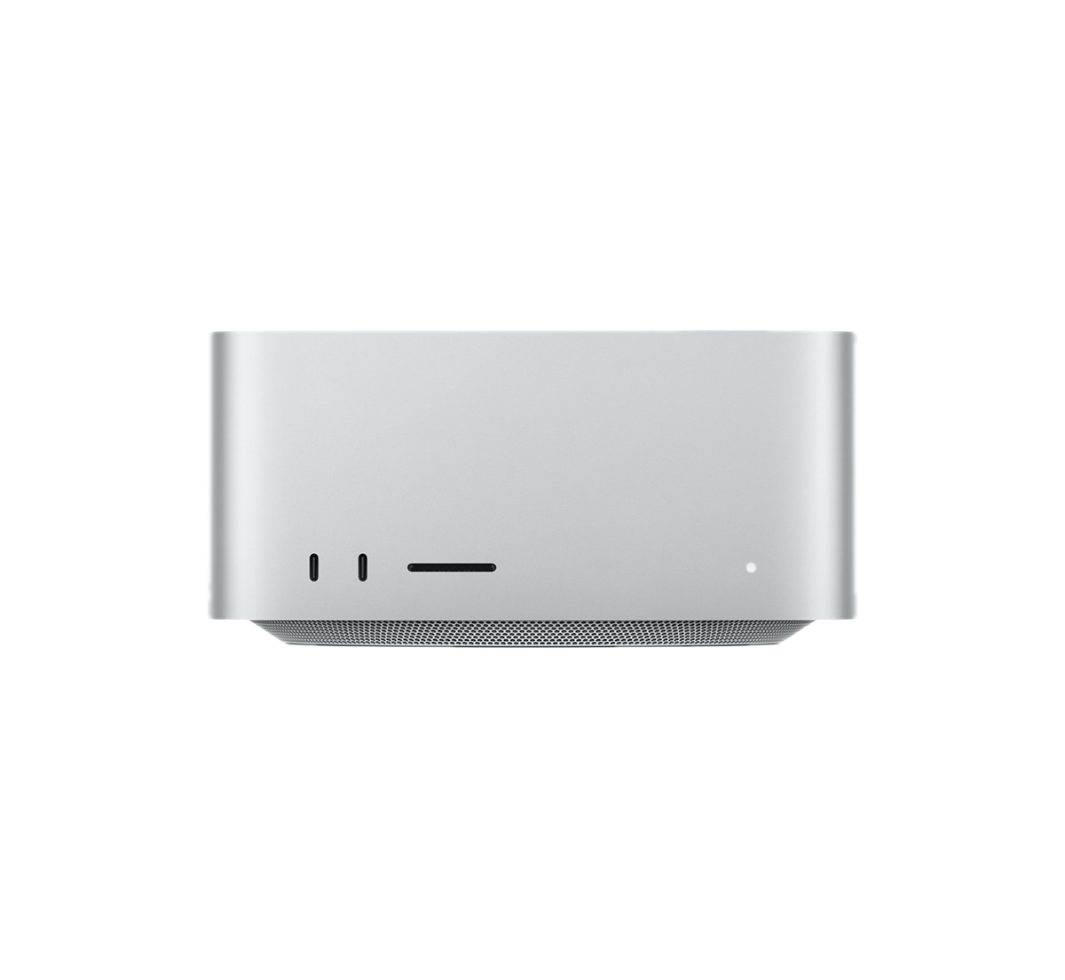 Apple Mac Studio — front view, silver aluminium enclosure